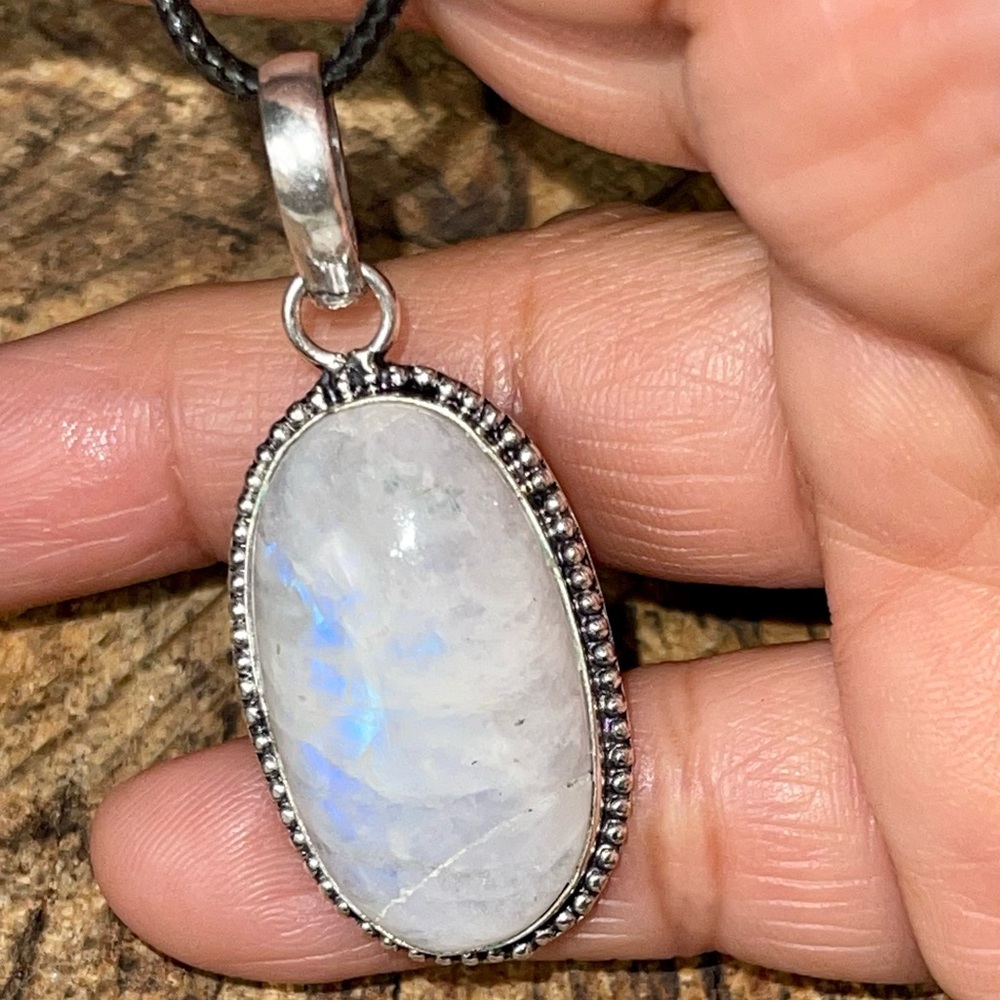 Rainbow Moonstone Crystal Pendant 1 7/8”